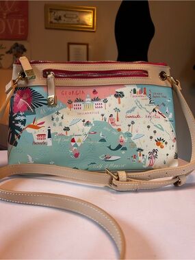 Map Print Crossbody Bag - Beige & Mint